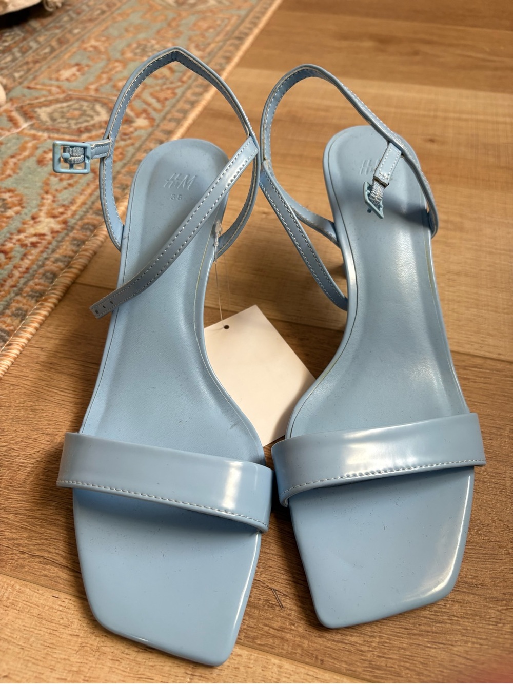 H&M Light Blue Square-Toe Slingback Heels
